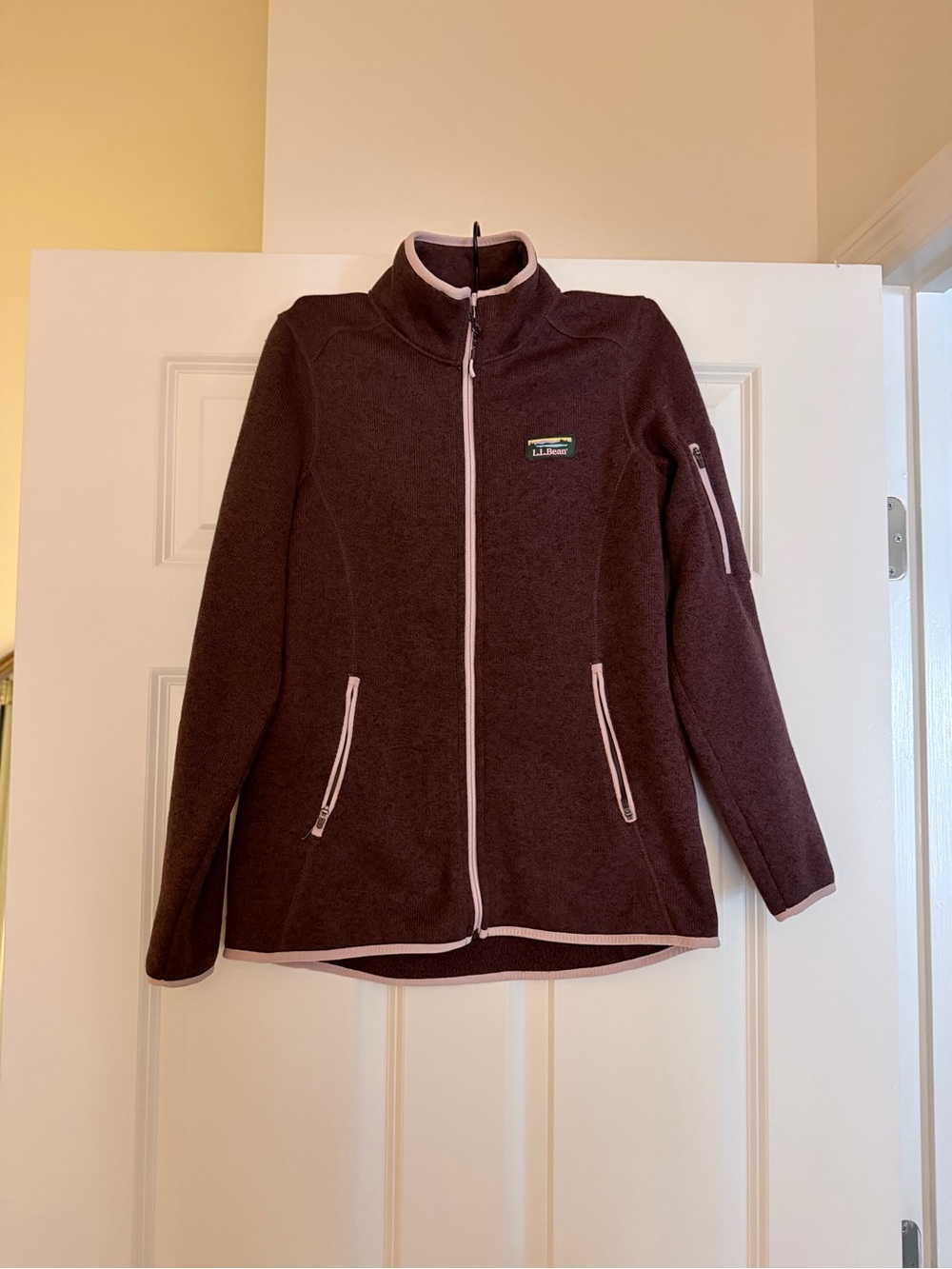 L.L. Bean Women's Fig Full-Zip Fleece Jacket with Pink Trim